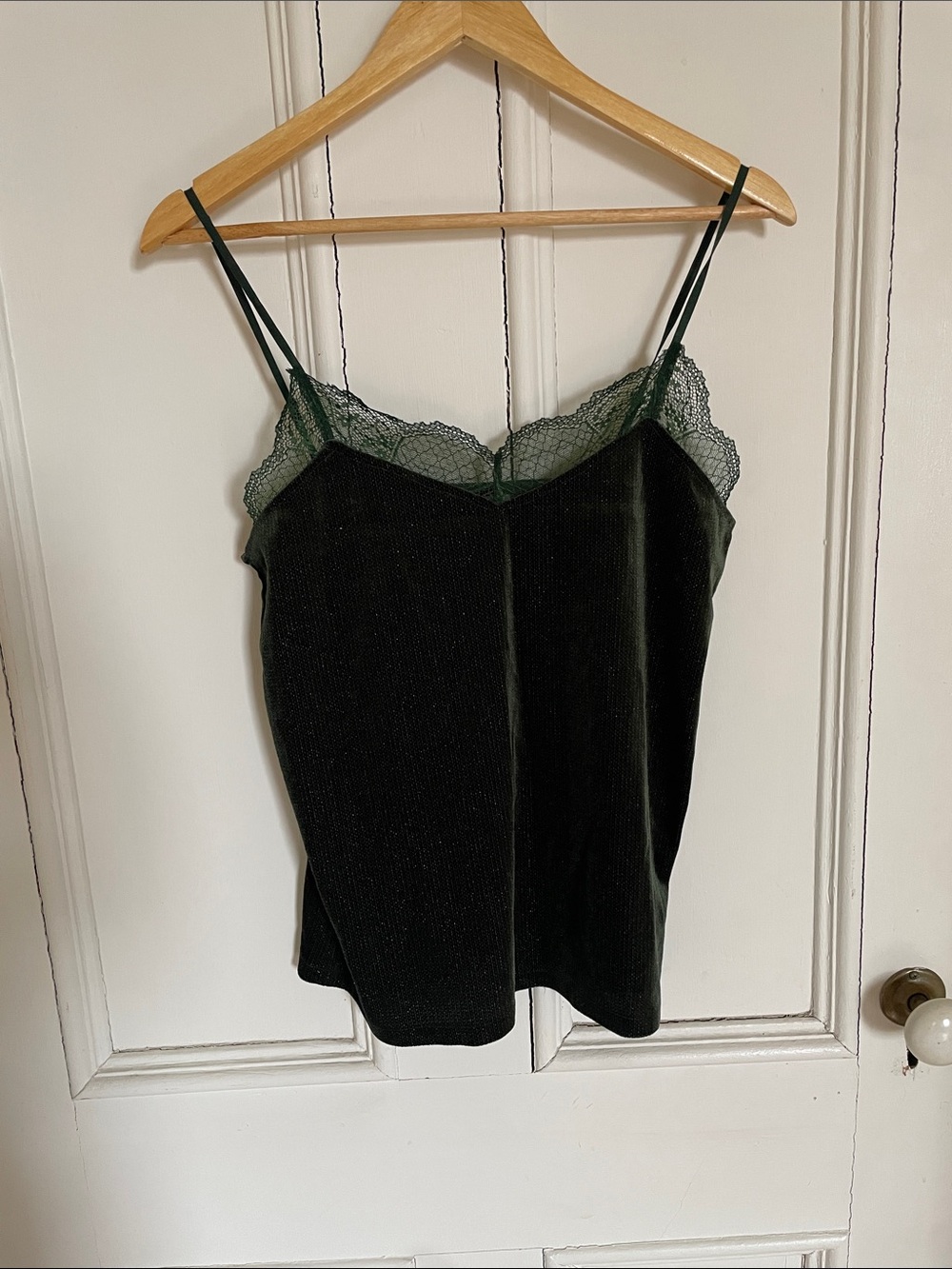 Forest Green Velvet Lace-Trim Camisole